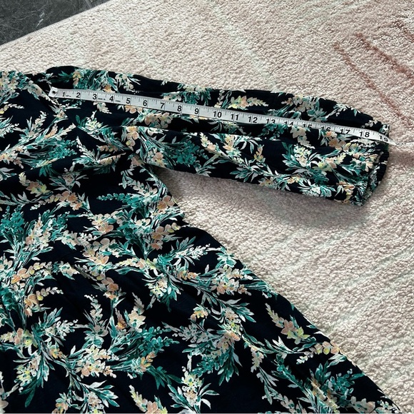 J. Jill Floral 100% Cotton Midi Dress 3/4 Sleeves V Neck Navy Green Peach Yellow - Picture 12 of 12